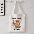 "LITTLE MS. CROCHET" Print Durable Canvas Tote Bags Women Fashion Colorful Crochet Girl Design Shoulder Bag Travel Tote Bags