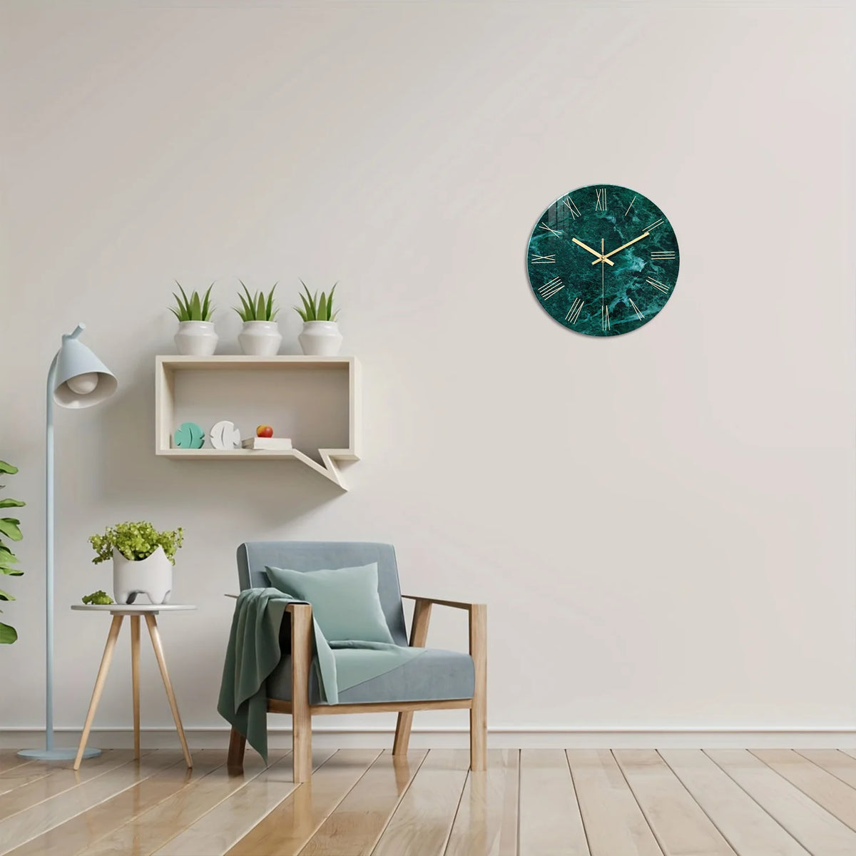 Creative Stylish Dark Green Marble Texture Pattern Tempered Glass Wall Clock Living Room Bedroom Kitchen Home Decoration Wall Clock Silent Quartz Clock Holiday Gift 12 Inches 14 Inches 16inch (Without Batteries)