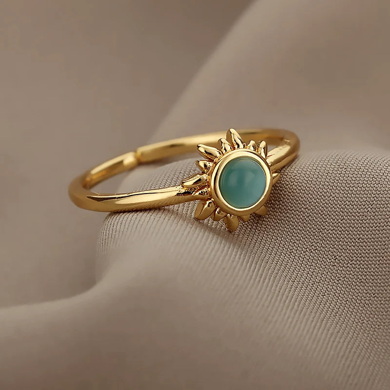 Gold Color Zirconia Flower Rings for Women Girls Elegant Stainless Steel Ring Floral Jewelry Trendy Luxury Aesthetic 2026 Style