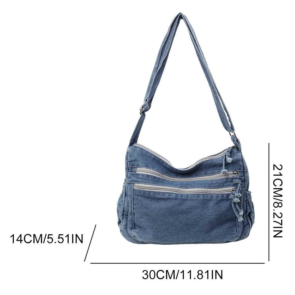 Women’s Denim Crossbody Bag with Adjustable Strap – Light Blue