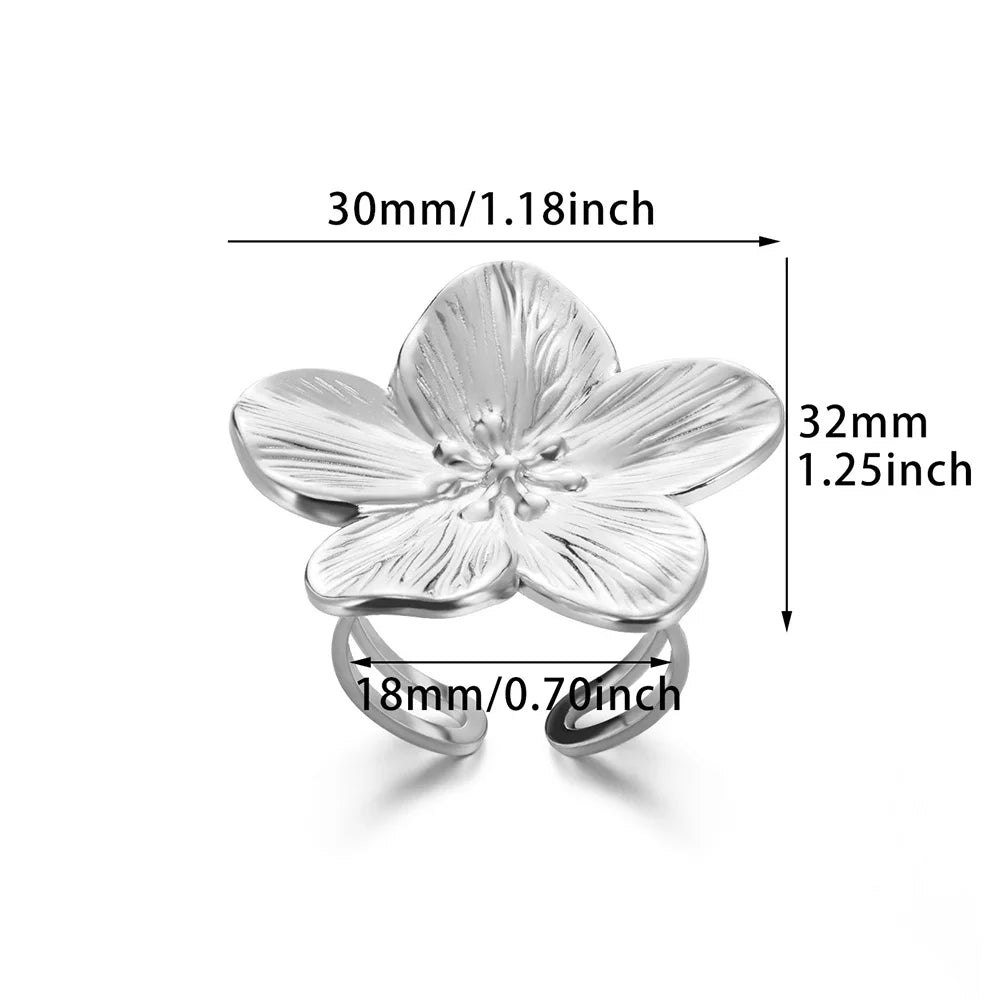 Gold Color Zirconia Flower Rings for Women Girls Elegant Stainless Steel Ring Floral Jewelry Trendy Luxury Aesthetic 2026 Style