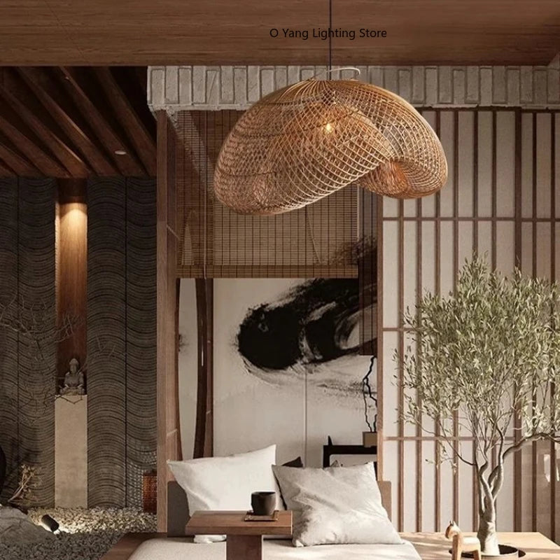 Japanese Wabi-sabi Style Handmade Rattan Woven Pendant Lamps  Restaurant Suspension Lights Retro Zen Tea Room Kitchen Decor