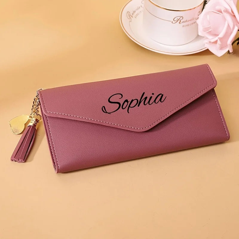 Customized Name Fashion Women's Wallets Simple Personalized Long Section Clutch Purses with Zipper Soft PU Leather Card Holder