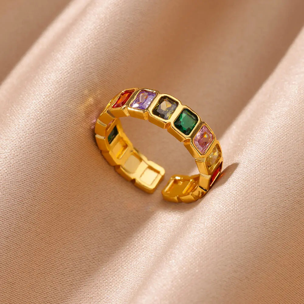 Gold Color Zirconia Flower Rings for Women Girls Elegant Stainless Steel Ring Floral Jewelry Trendy Luxury Aesthetic 2026 Style