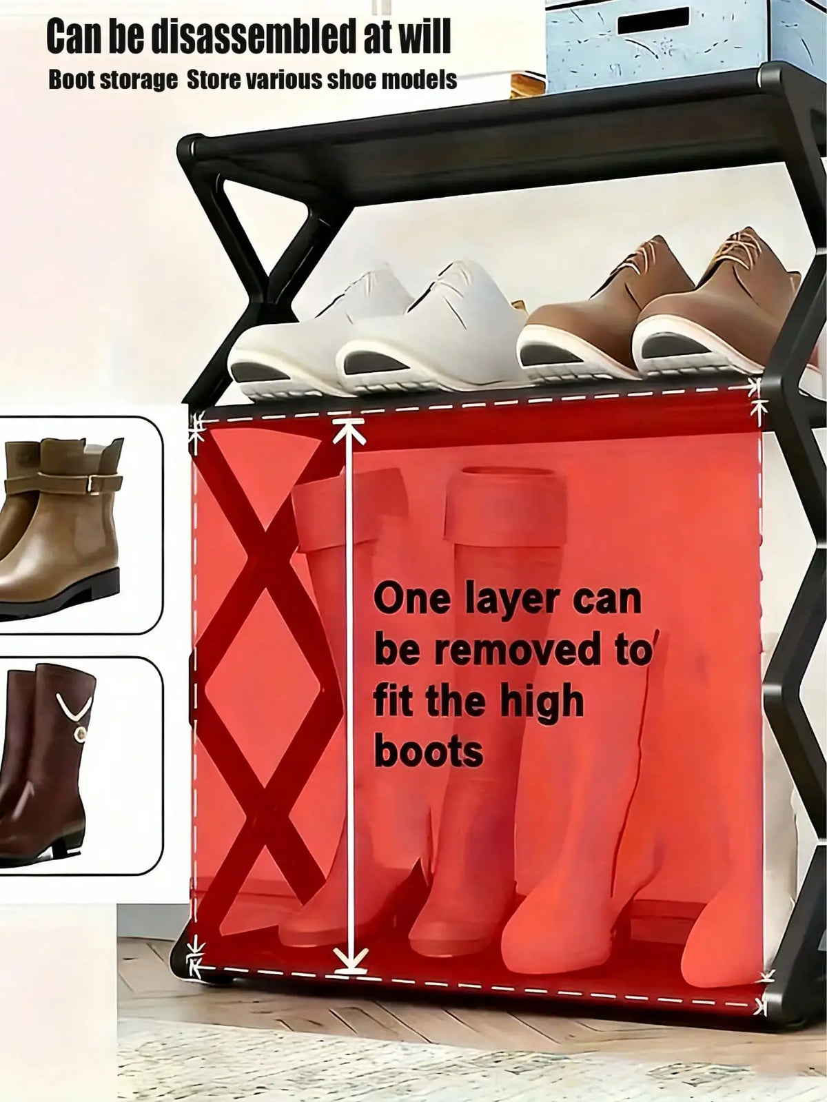 4-Tier Folding Shoe Rack | Space-Saving Storage Solution, X-Shaped Frame Plastic Organizer, Vintage Design, No Assembly Required, Suitable For Entryway, Closet, Kitchen, All-Season Durable Bookshelf ( Plastic Material)
