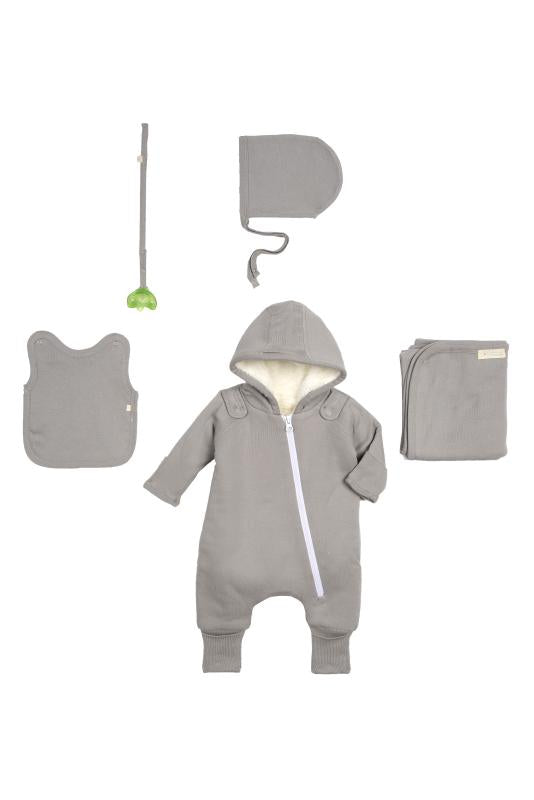 Smart Cuddly Onesie + Bib - Gray