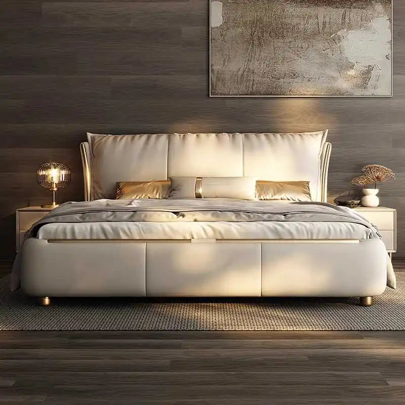 Beige Princess Modern Bed Frame Waterproof Designer Bedroom Double Bed Frames Full Size Queen Camas De Dormitorio Home Furniture