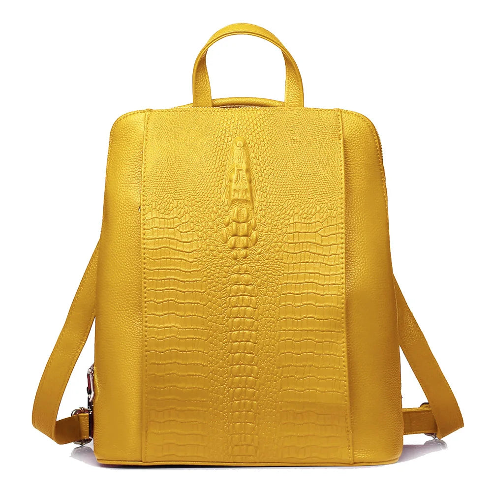 Zency Women's Crocodile Leather Backpack 100% Genuine Natural Travel Work School Bag with Notebook Compartment Laptop Carry-on