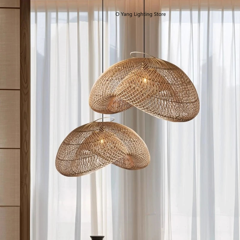 Japanese Wabi-sabi Style Handmade Rattan Woven Pendant Lamps  Restaurant Suspension Lights Retro Zen Tea Room Kitchen Decor
