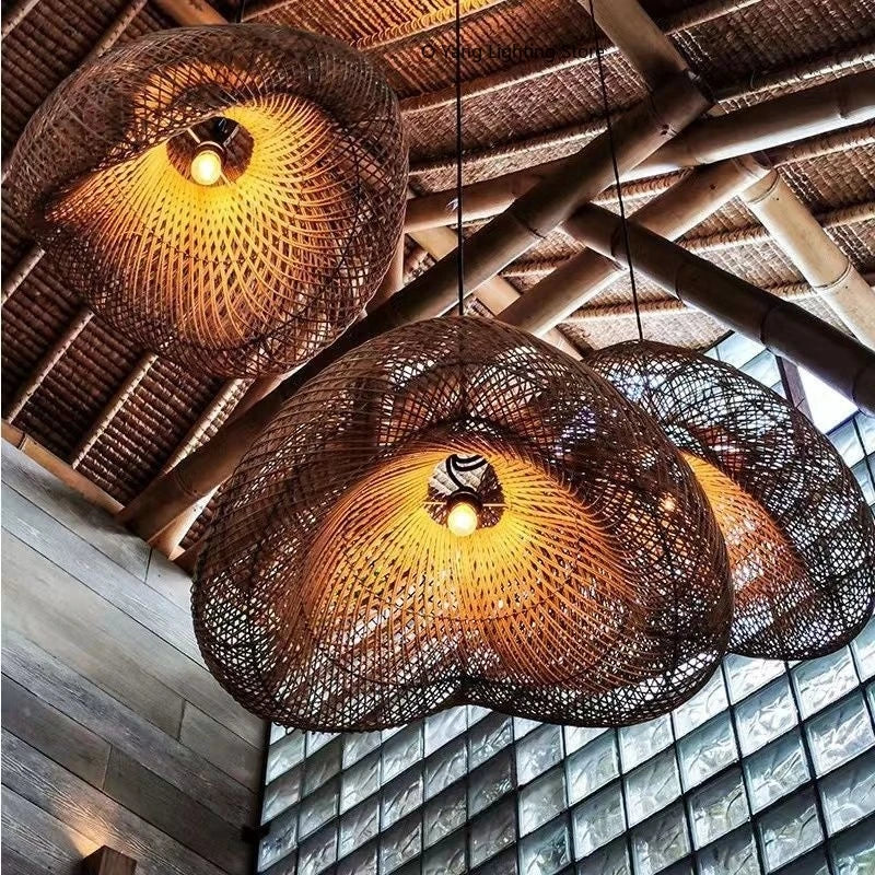 Japanese Wabi-sabi Style Handmade Rattan Woven Pendant Lamps  Restaurant Suspension Lights Retro Zen Tea Room Kitchen Decor