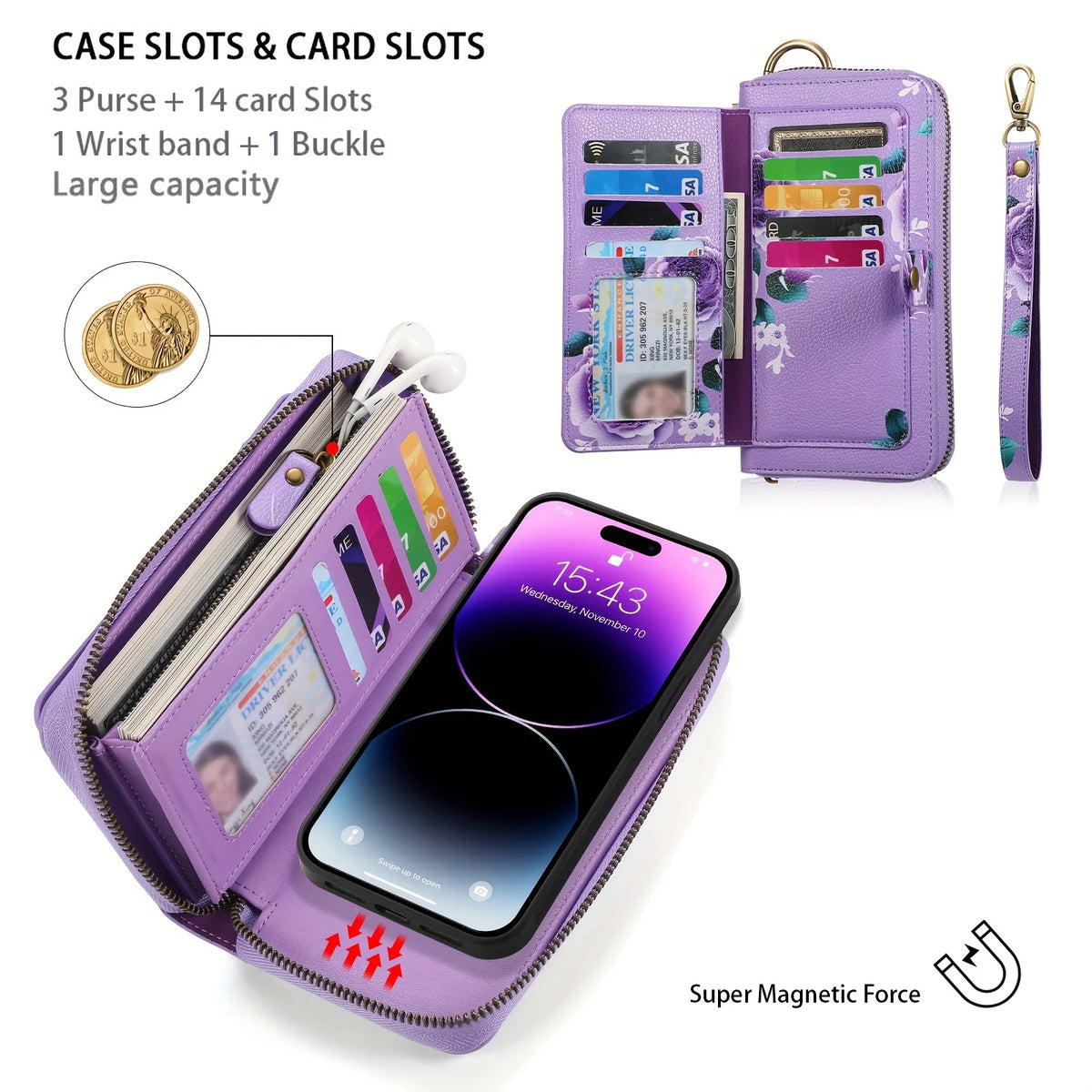 Anti-Theft Rfid Women's Wallet Card Holder, Universal Phone Protective Case, Phone Bag, Stylish Large Capacity 70% off Long Wallet, Clutch Bag, Suitable for All Phone Models