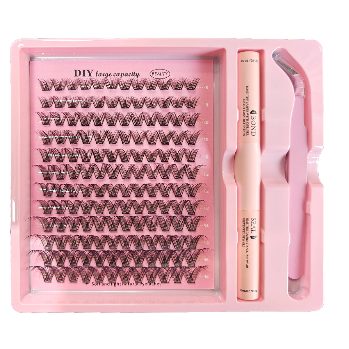 DIY Clusters Lash Kit Full Set 8-16mm Mix Bond&Seal Tweezers Lash for Self Application Makeup Individual Eyelash Extensions