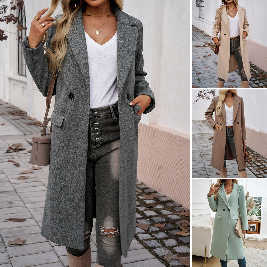 Dark Khaki Single Breasted Lapel Collar Flap Pocketed Overcoat